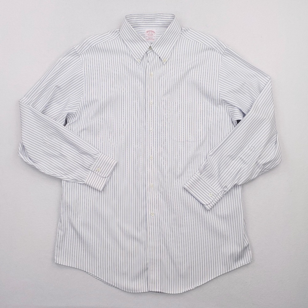 Brooks Brothers Dress Shirt Mens 16 White Blue Striped Regular Fit Supima